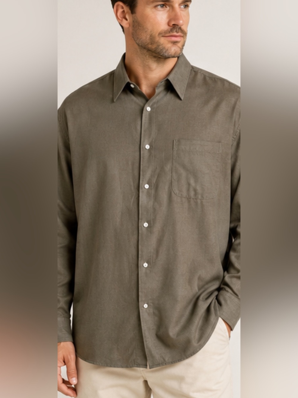 Louis Roth Olive Taupe 2 Ply Cotton Dress Shirt 18.5